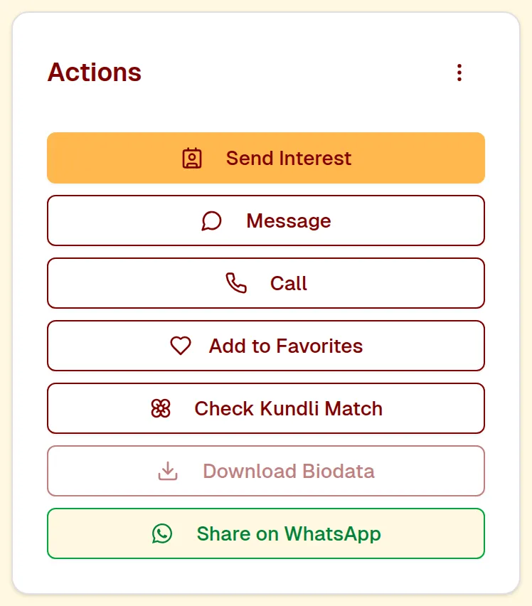 The Actions section of a profile with the Send Interest button